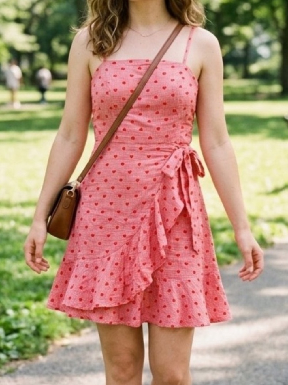 NWT Altar’d State XS Heart Print Gingham Faux Wrap Mini Dress Cottagecore